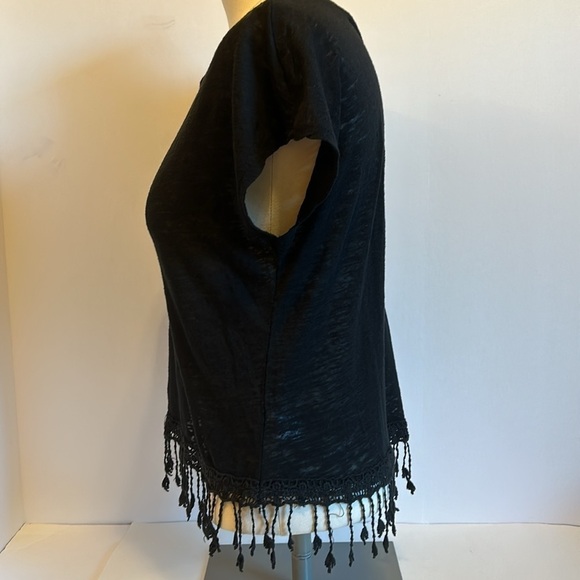 Aeropostale Black Boho Cap Sleeve Fringe Bottom Crop Top Women’s Medium - Picture 4 of 6